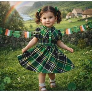 Lele for Kids Girls 2T Green Plaid Dress Cottagecore St Patrick's‎ Button Front